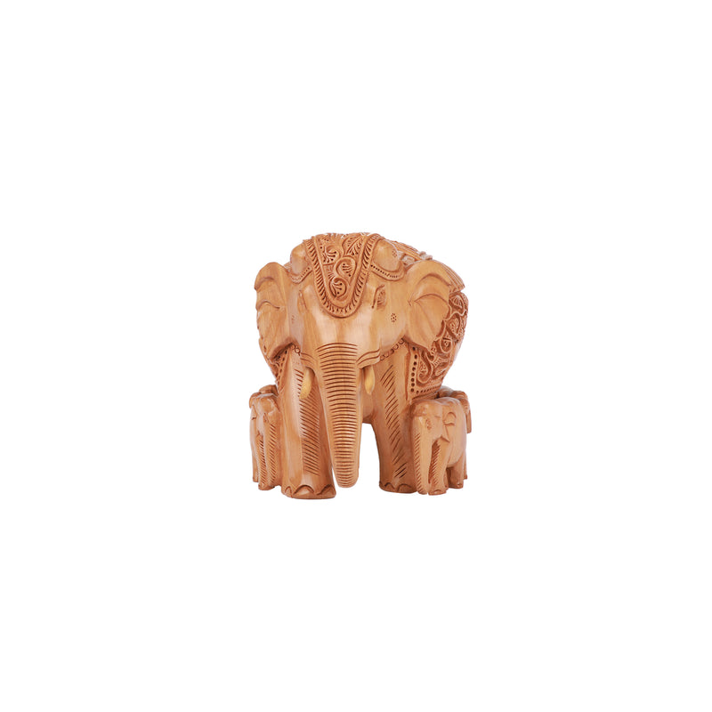 Wood Deep Carving Family Elephant