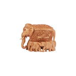 Wood Deep Carving Family Elephant