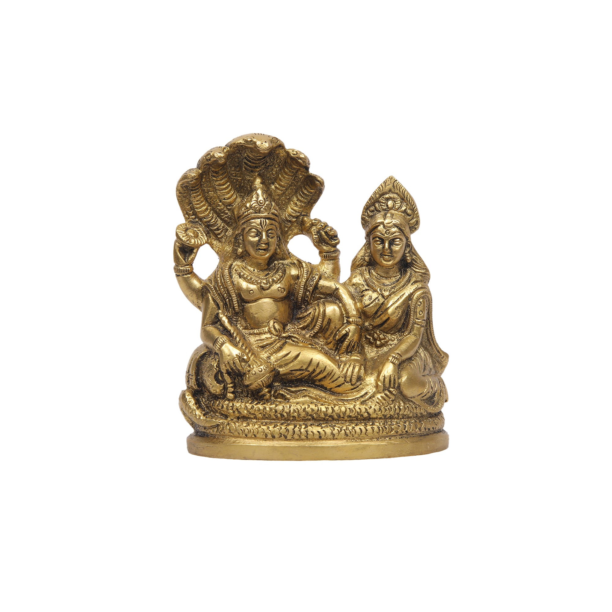 Brass Vishnu Lakshmi Sitting on Snake – Ragaarts