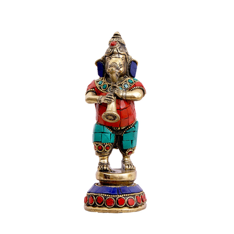 Brass Musical Ganesha Stone Work